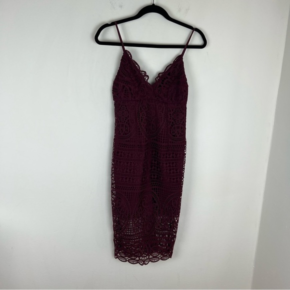 Bardot Versailles Lace Overlay Midi Dress Burgundy Red Size 4 / XS - Picture 4 of 9